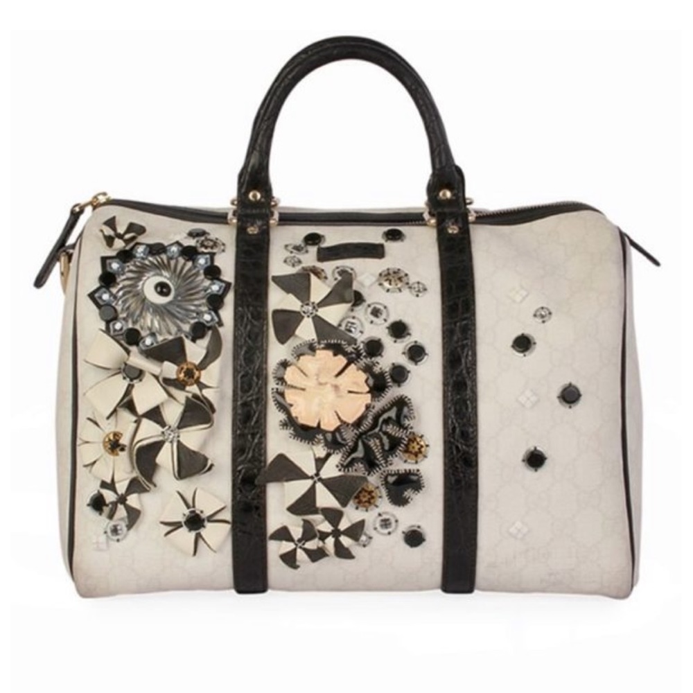 GUCCI GG Floral Appliqué Medium Joy Boston Bag